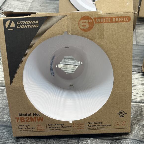 Lot Of 6 Lithonia Lighting 6" White Baffle Recessed Light Trim Ring 7B2MW. {66}. - Picture 3 of 12